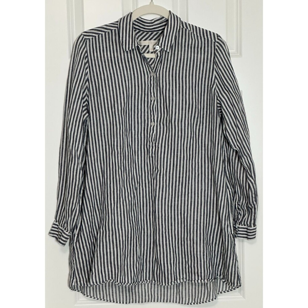 Nordstrom Collection‎ Linen Henley Tunic Top Women's Size S Pockets Oversized